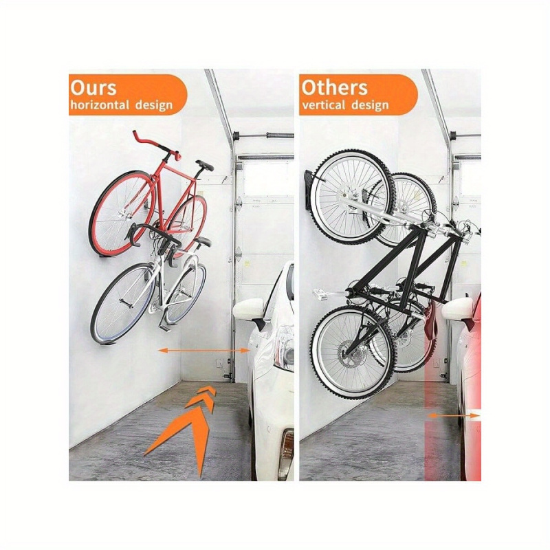 Cycling Gear Hanger - ที่แขวนจักรยานแบบติดผนังแนวนอน, ชั้นวางจักรยานในโรงรถที่ทนทาน, แท่นวางจักรยานสีดำแบบชิ้นเดียว