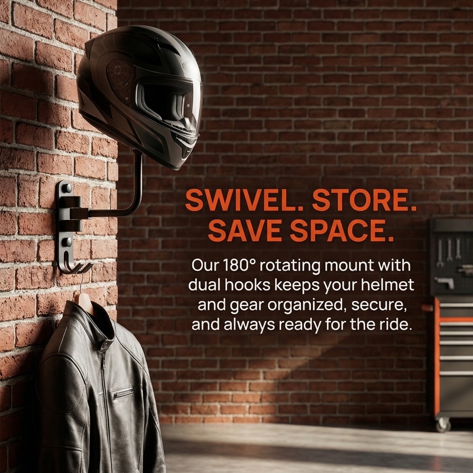Cycling Gear Wall Mount - ที่แขวนหมวกกันน็อคอลูมิเนียมอัลลอยด์พรีเมียม 180 ° ชั้นวางติดผนังแบบหมุนได้สำหรับอุปกรณ์จักรยาน ของขวัญสำหรับนักปั่นในบ้านหรือโรงรถ