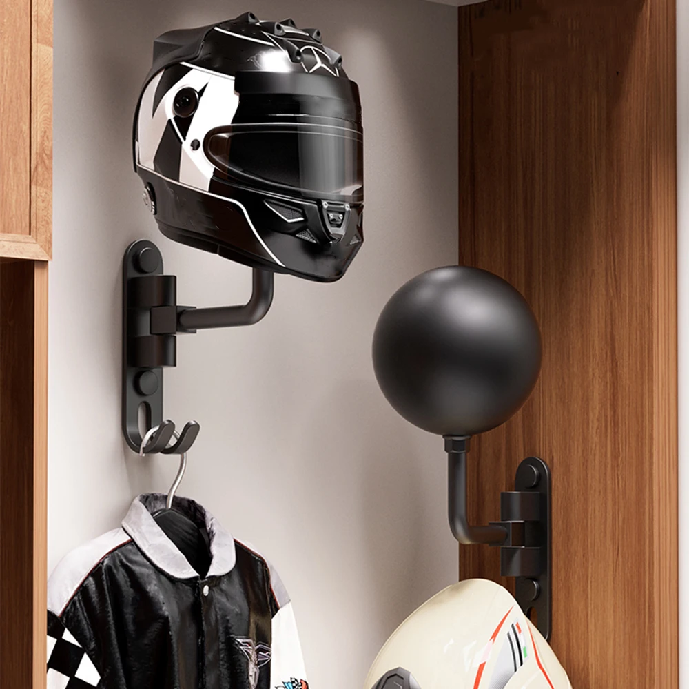 Cycling Gear Wall Mount - ที่ยึดติดผนังสำหรับหมวกกันน็อคมอเตอร์ไซค์ - ชั้นวางหมุนได้ 180 องศา พร้อมตะขอสำหรับจัดเก็บหมวกกันน็อคจักรยาน,