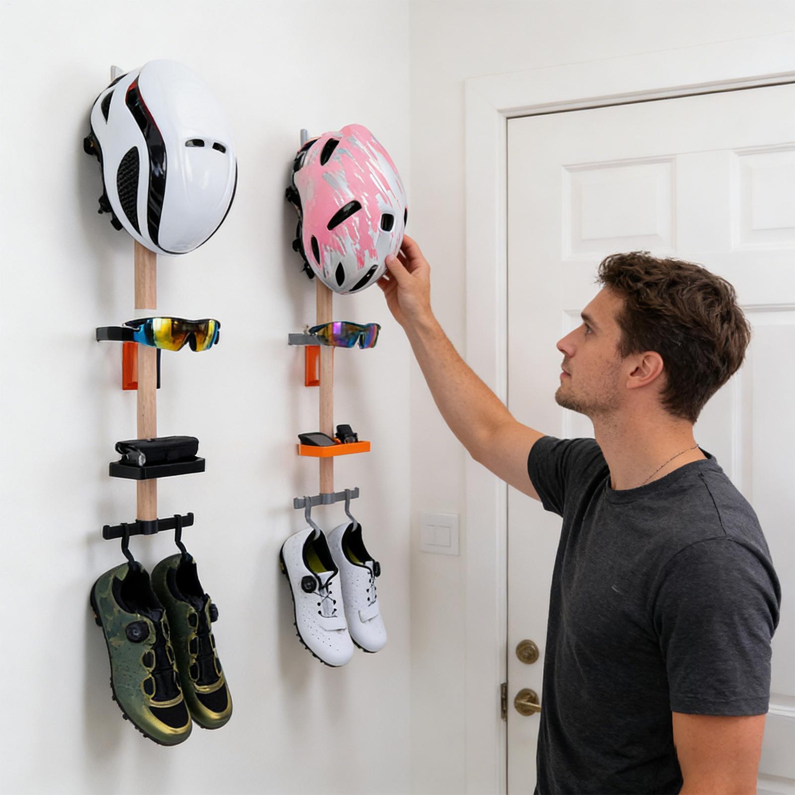 Cycling Gear Wall Mount - ที่แขวนอุปกรณ์จักรยานแบบติดผนัง, ที่เก็บอุปกรณ์เสริมจักรยาน, หมวกกันน็อค, แว่นตา, ทำความสะอาดบ้าน โรงรถ