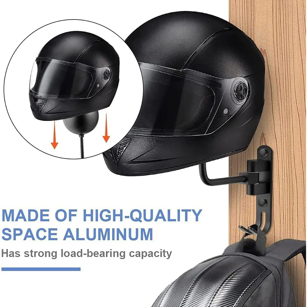 Cycling Gear Wall Mount - ที่วางหมวกกันน็อครถจักรยานยนต์ติดผนังที่วางหมวกกันน็อค 180 ° ไม้แขวนหมวกกันน็อคแบบหมุนได้พร้อมตะขอสําหรับเสื้อโค้ทหมวกจักรยานเบสบอลรักบี้หมวกกันน็อค